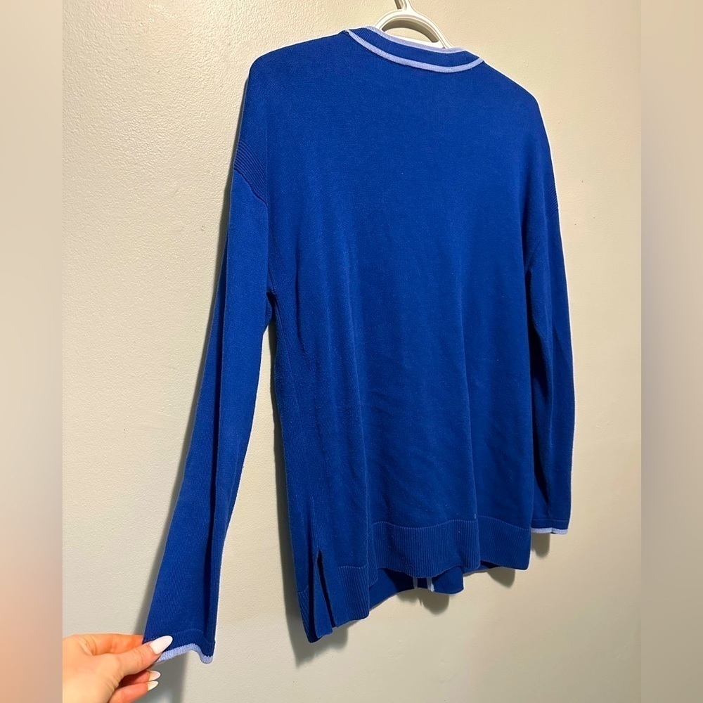 Talbots Blue V-Neck Cardigan button down sweater Petite Large cotton blend - Picture 6 of 10